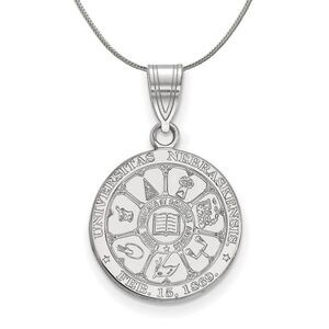 Sterling Silver U. of Nebraska Medium Crest Disc Necklace - 24 Inch